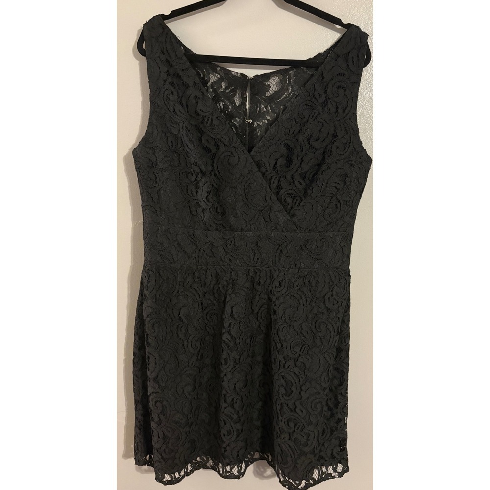 Jasmine Black Floral Lace Cocktail Dress Sleeveless V-Neck Size 16 NWT P166002
